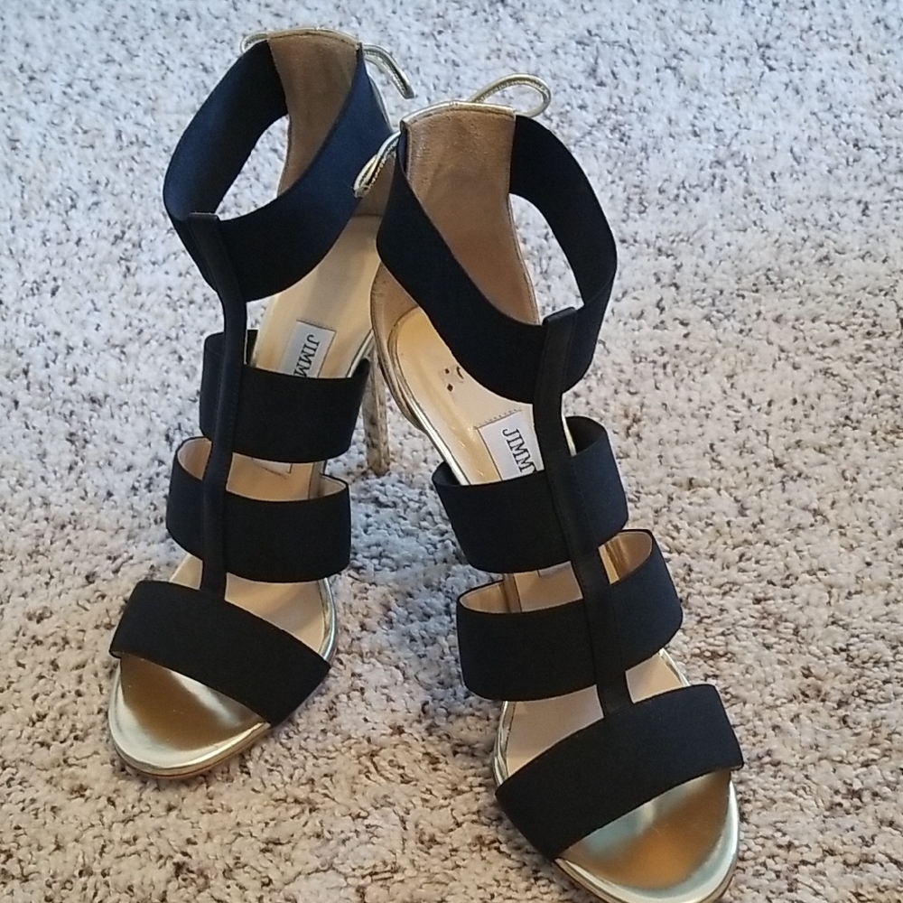 Jimmy Choo Elegant Black and Gold Women's Heels,size 38
